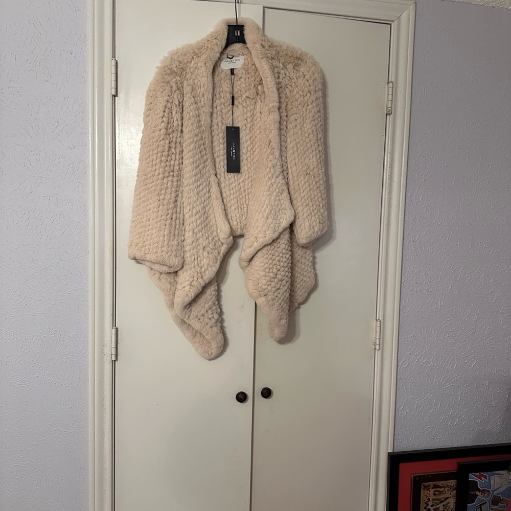 Halston Heritage Cream rabbit shrug